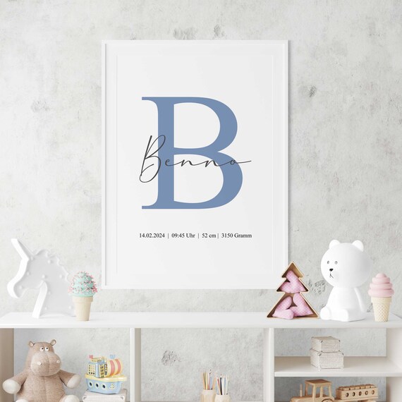 Personalisiertes Geburtsbild A4 – Mit Namen, Datum, Uhrzeit & Gewicht, Individueller Kunstdruck Als Baby-Geschenk, Junge Oder Mädchen