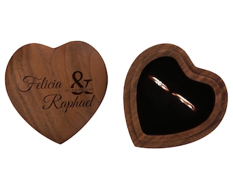 Ringbox made of walnut wood in heart shape with engraving motif 05 - ring cushion for wedding with name and date engraved