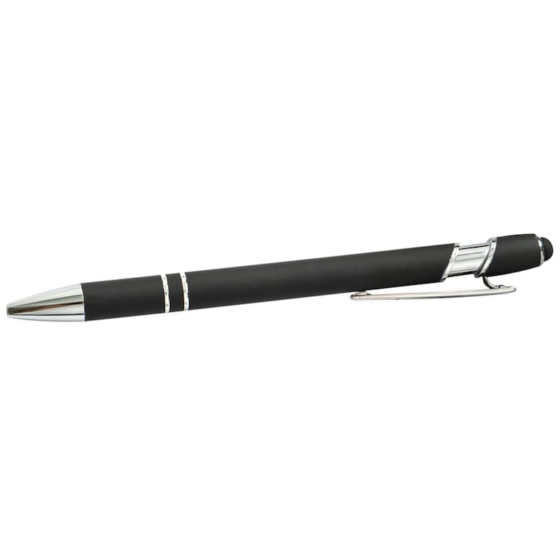 Personalisierter Kugelschreiber mit Gravur Soft Touch Silber Stift Schwarz