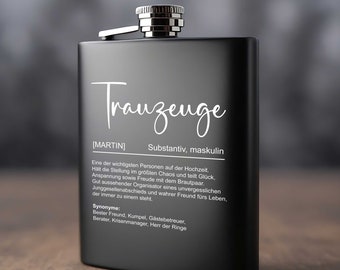 Hip flask best man definition personalized matt black with engraving of the name best man gift