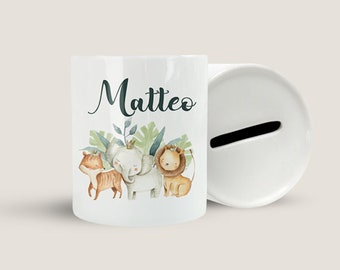 Money box with name personalized motif jungle for girls boys money box money gift Christmas birth birthday