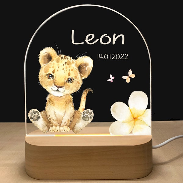 Veilleuse personnalisée Safari | Cadeau naissance bébé | Veilleuse bébé | Lampe de nuit arc-en-ciel | Cadeau de naissance, bébé