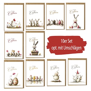 Biglietto di Pasqua in set o singolarmente | Biglietto di auguri di Buona Pasqua con busta facoltativa | Biglietto d'auguri amorevolmente disegnato in formato A6 con disegni acquerellati