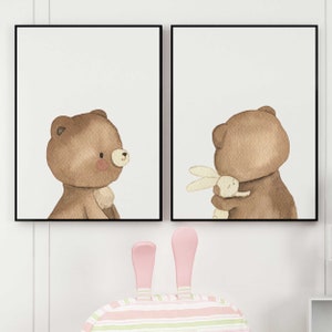 Set of 2 posters for children&#39;s room bear | Children&#39;s room decoration | Boy girl gift for birth/baptism | Animal pictures children baby/baby room