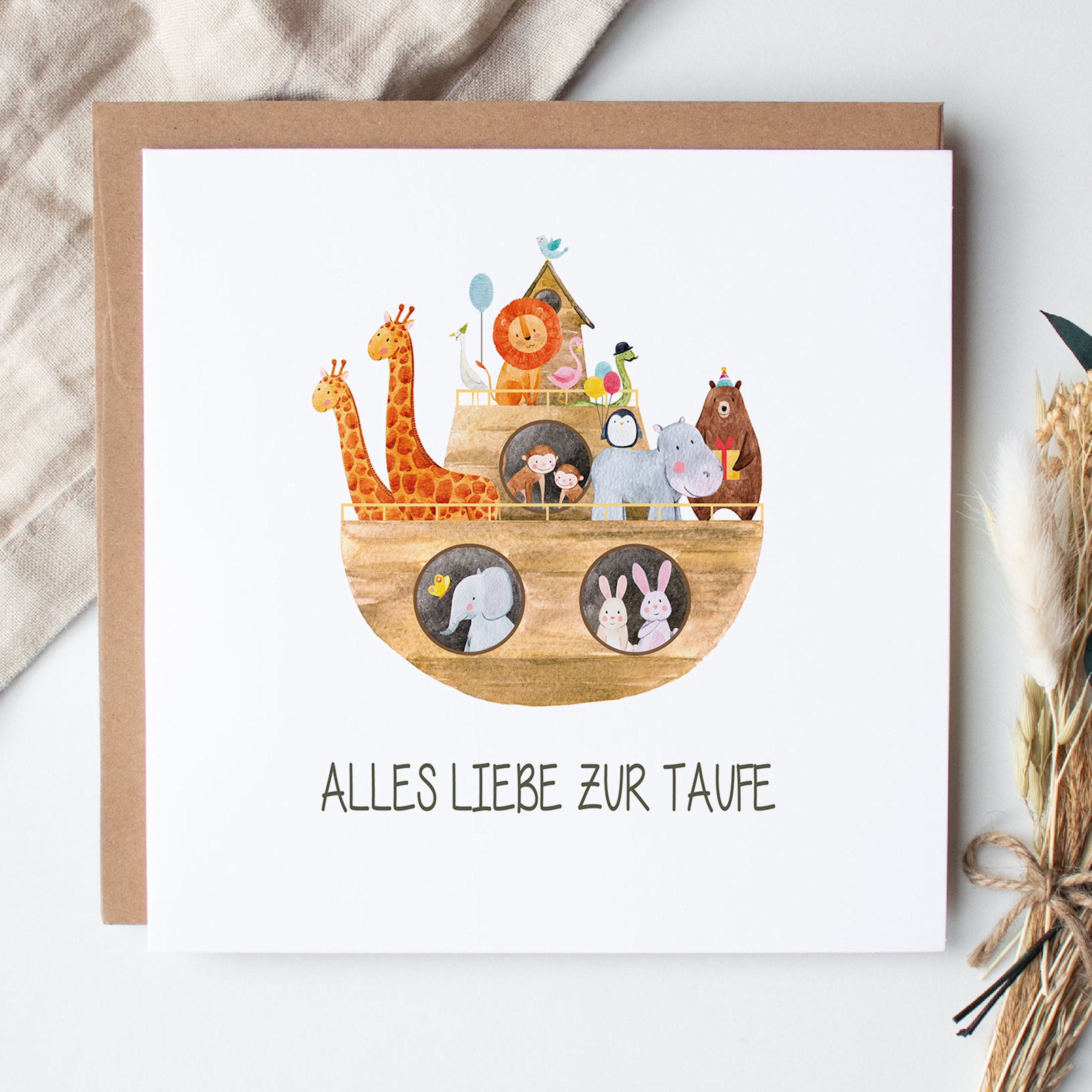 ICG Taufkarte Für Urenkel – Schöne Grußkarte Mit Kirche, Herz & Ballon Design
