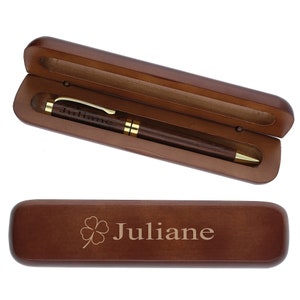 Wooden ballpoint pen dark with engraving &quot;Cloverleaf&quot; personalized name engraving pen engraved