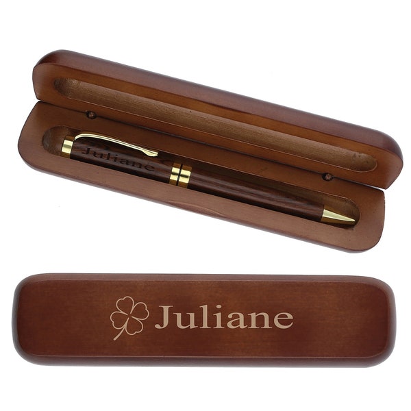 Wooden ballpoint pen dark with engraving "cloverleaf" personalized name engraving pen engraved