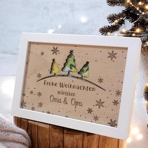 Geldgeschenk Weihnachten personalisiert mit Bilderrahmen | Weihnachtsgeschenk Geschenkkarte aus Holz Geschenkverpackung mit Namen