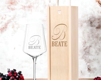 Verre à vin personnalisé avec gravure de nom | Idée cadeau anniversaire - Noël en option avec coffret en bois