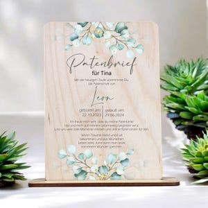 Carta de bautismo para padrinos hecha en madera - Leafe - Regalo personalizado de la persona que está siendo bautizada para el padrino, regalo de madrina, padrino