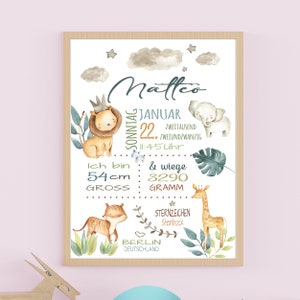 GEBOORTEKAART Jungle | Geboortedatum poster | geboorteposter | geboorteaankondiging | geboortefoto | gepersonaliseerd cadeau geboorte