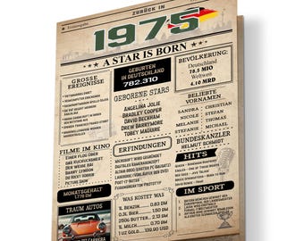 Geburtstagskarte 1975 Jahreszahl | 50. Geburtstag | Geburtstagszeitung | Geburtstagskarte Einladung, Geschenk, Jubiläum | mit Umschlag