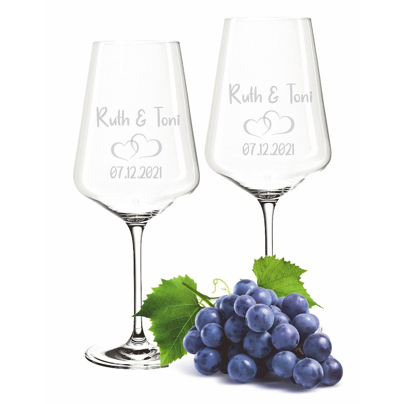 2 verres à vin Leonardo Puccini avec gravure dans un motif de boîte en bois Paire avec gravure du nom et de la date Idée cadeau pour le mariage image 2