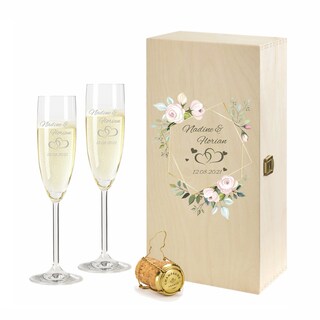 Leonardo Calici Da Vino Con Incisione Di Nome E Data In Pink & White Roses Design Come Regalo Per Matrimonio Fidanzamento O Anniversario Con Scatola In Legno Stampata Vintage Il Regalo Di