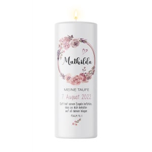 Baptism candle girl motif rosary printed with name, date baptismal saying