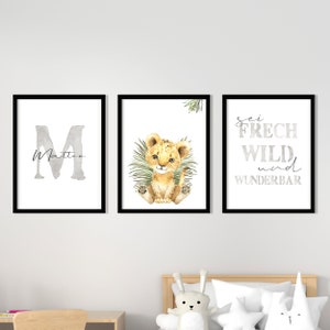 Juego de pósteres con nombre para habitación infantil, diseño de safari personalizado, impresión artística para decoración de pared, habitación de bebé