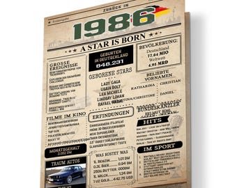 Birthday card 1986 | 40th birthday | Birthday newspaper | Unique card for those born in 1986, gift, anniversary, man and woman