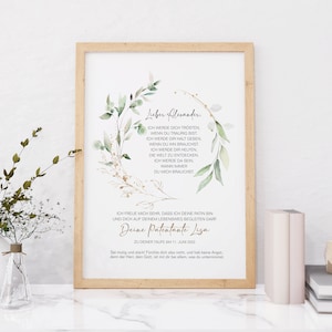 PATENBRIEF eucalyptus gold personalized as a gift for baptism, godparents, godmother, godfather, poster, godchild, baptismal letter,