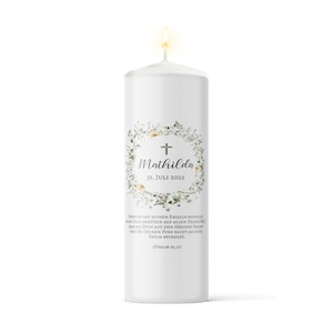 Baptism candle for boys and girls motif summer flowers with name, date baptismal saying