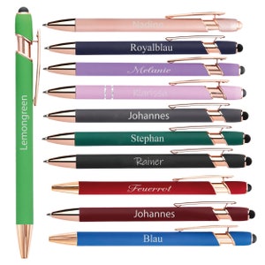 Personalized ballpoint pen with engraving Soft touch rose gold pen image 1