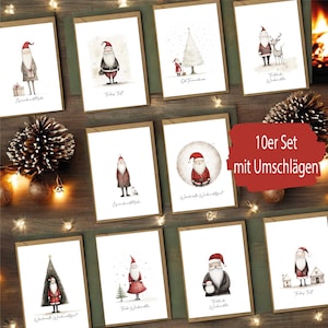 Weihnachtskarten Aquarell 10er Set inkl. Umschläge - hochwertige Postkarten zu Weihnachten - Grußkarten in Premium Qualität auch einzeln