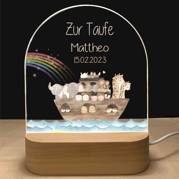 Baby Nachtlicht personalisiert Arche | Taufgeschenk | Babygeschenk Geburt | Nachtlicht Baby | Regenbogen Nachtlampe | Geburt Geschenk, Baby