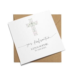 Minimalistische Konfirmationskarte personalisiert mit Name, Karte zur Konfirmation religiöse Karte für Jungen und Mädchen optional Umschlag