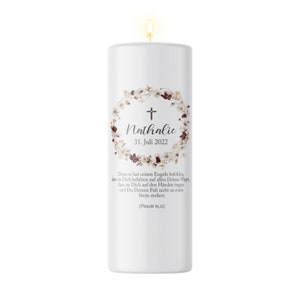 Baptism candle for boys and girls motif wildflowers with name, date baptismal saying