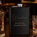 Personalized hip flask with engraving, matte black, with name and desired text