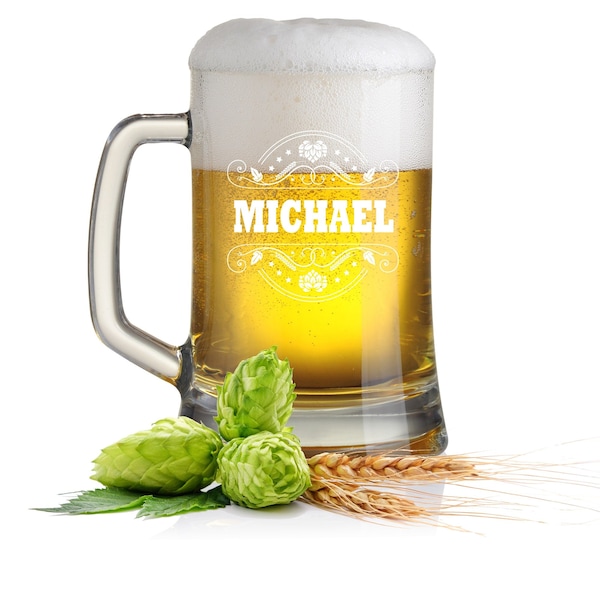 Beer mug personalized with engraving motif 02 "Patch" beer glass with personal engraving name and year in motif