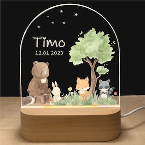 Luce notturna personalizzata WODDLANDBABYS | Nascita del regalo del bambino | Luce notturna bambino | Lampada notturna arcobaleno | Regalo di nascita, tesoro