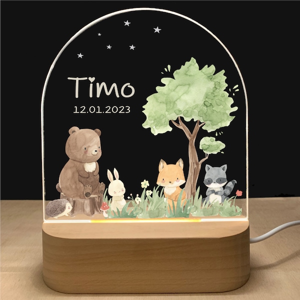 Luce notturna personalizzata WODDLANDBABYS | Nascita del regalo del bambino | Luce notturna bambino | Lampada notturna arcobaleno | Regalo di nascita, tesoro