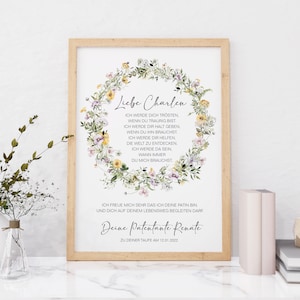 CARTA PADRINO Corona de flores personalizada como regalo para bautizo, padrinos, madrina, padrino, poster, ahijado, certificado de bautismo