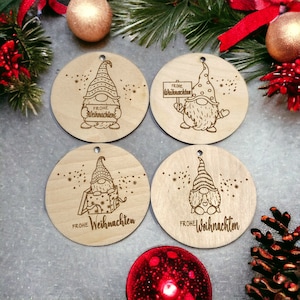 4er Set Weihnachtsanhänger aus Holz | Weihnachtsanhänger Geschenkanhänger Frohe Weihnachten