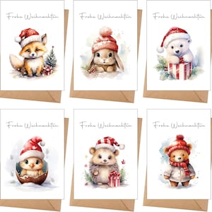 Weihnachtskarten 6er Set mit Wintertieren inkl. Umschlägen - hochwertige Klappkarten zu Weihnachten - Grußkarten in Premium Qualität