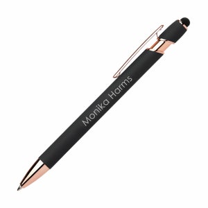 Personalisierter Kugelschreiber mit Gravur Soft Touch Roségold Stift Schwarz