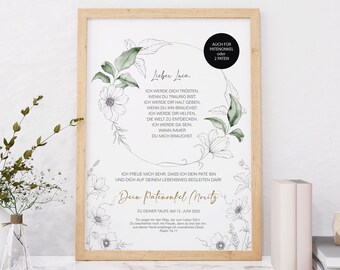 LIST DO RODZICÓW CHRZESTNYCH Elegancko spersonalizowany jako prezent na chrzest, rodziców chrzestnych, matkę chrzestną, ojca chrzestnego, plakat, chrześniaka, list do chrztu
