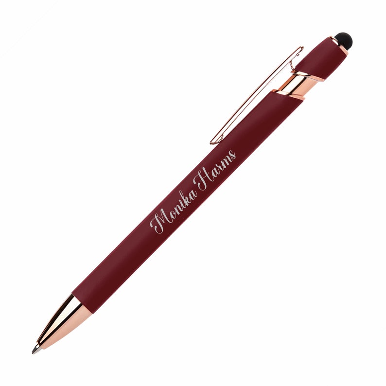 Personalisierter Kugelschreiber mit Gravur Soft Touch Roségold Stift Weinrot