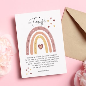 Karte Taufe Motiv Regenbogen, Karte zur Taufe heilige Taufe, Taufkarte Taufe mit Umschlag, Klappkarte
