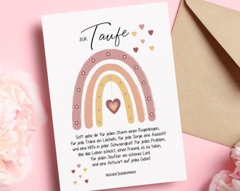 Baptism card with rainbow motif, card for holy baptism, baptism card with envelope, folding card