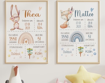 GEBURTSTAFEL BOHO | Geburtsdaten Poster | Geburtsposter | Geburtsanzeige | Geburtsbild | personalisiertes Geschenk Geburt