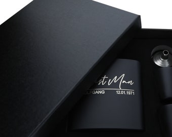 Personalized Flachmann with engraving Best Man in gift set Black