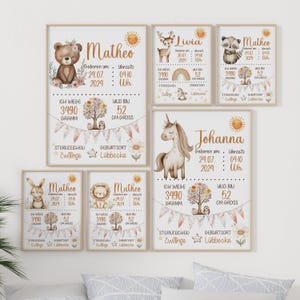 ANIMAUX BOHO D'ANNIVERSAIRE | Affiche de date de naissance | affiche de naissance | faire-part de naissance | photo de naissance | cadeau personnalisé naissance baptême