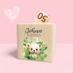 Money box, money box child, money box personalized, money box wood, money box girl, money box baptism, personalized money box gift