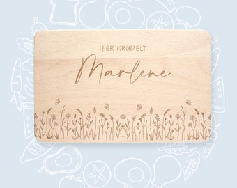 Frühstücksbrett personalisiert Kinder, Flower, Baby Geschenk, Brettchen personalisiert, Geburtstagsgeschenk, Holzbrett mit Gravur