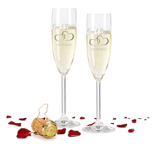 Wedding champagne glasses with engraving, with names and date of the bride and groom in the motif &quot;Couple&quot; glasses by Leonardo, gift idea or for decoration