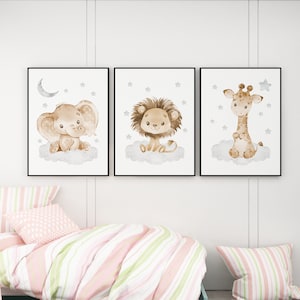 Poster Children&#39;s Room Safari Friends | Children&#39;s Room Decoration | Boy Girl Gift for Birth/Baptism | Animal Pictures Children Baby/Baby Room