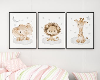 Poster Children's Room Safari Friends | Children's Room Decoration | Boy Girl Gift for Birth/Baptism | Animal Pictures Children Baby/Baby Room