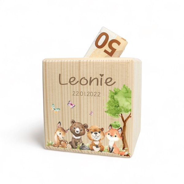 Personalized wooden money box | FRIENDS | Printed in color with name, ideal as a gift, birthday, Christmas, school, piggy bank