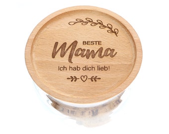 Personalisiertes Keksglas mit Holzdeckel , Geschenk für Mama, Patentante, Oma | Beste in versch. Größen